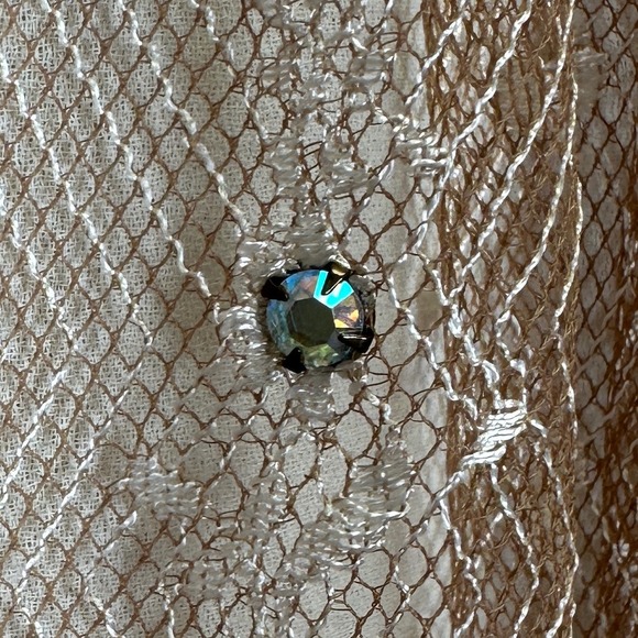 Vtg 80s Rina di Montella Silk Lace Tiered‎ Midi Dress Tan Rhinestone Size 6 - Picture 5 of 9